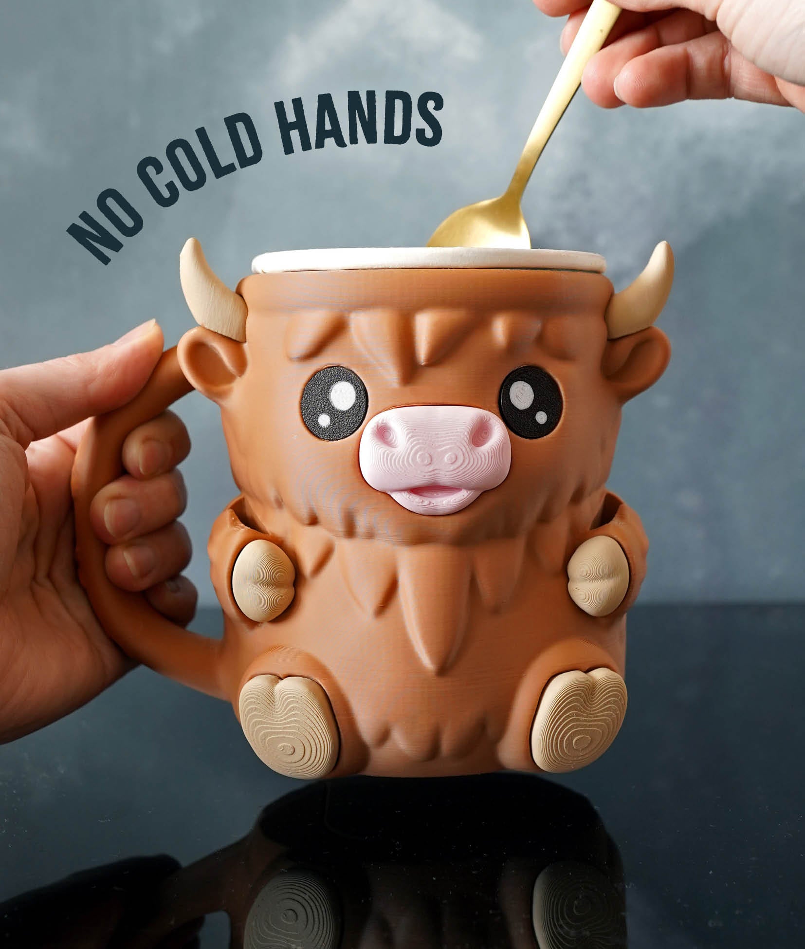 Milka Ice Cream Pint Holder the Highland Cow with Spoon Slots