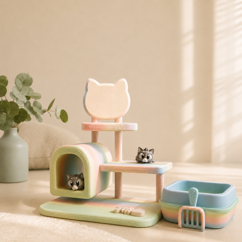 Cat Playset with 3 Mini Cats & Accessories | Miau