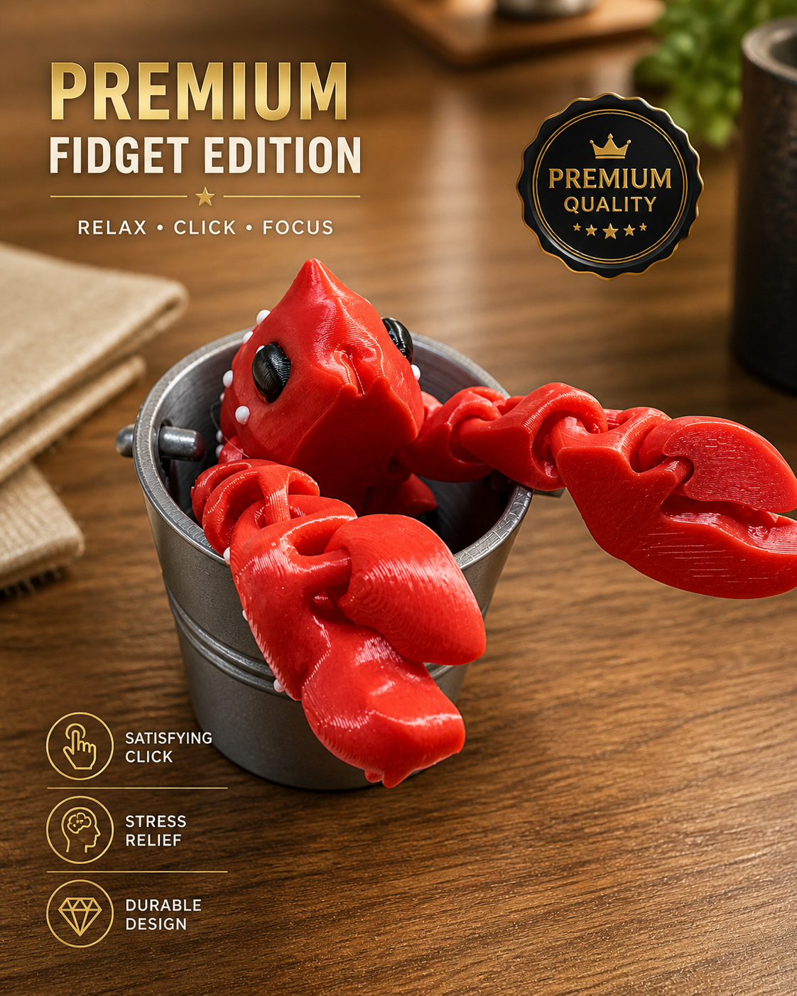 Lobster Fidget Toy with Bucket | Textured & Articulated