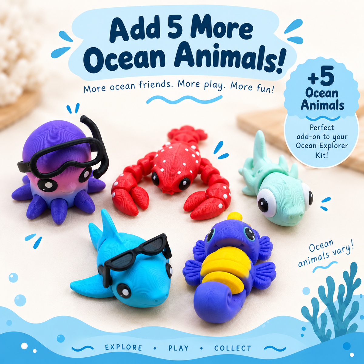 Ocean Animal Sensory Pack - 5 Assorted Animals