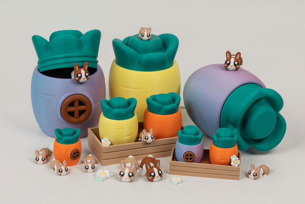 Bunny Garden Playset | 8 Bunnies, Carrot Houses & Guide