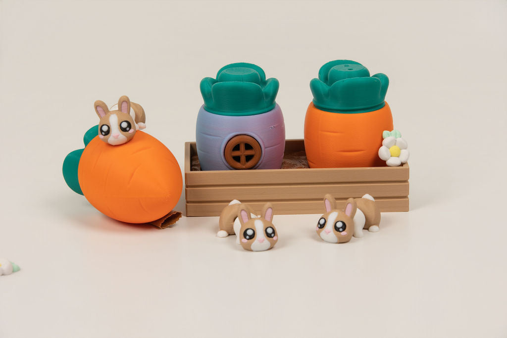 Bunny Garden Playset | 8 Bunnies, Carrot Houses & Guide