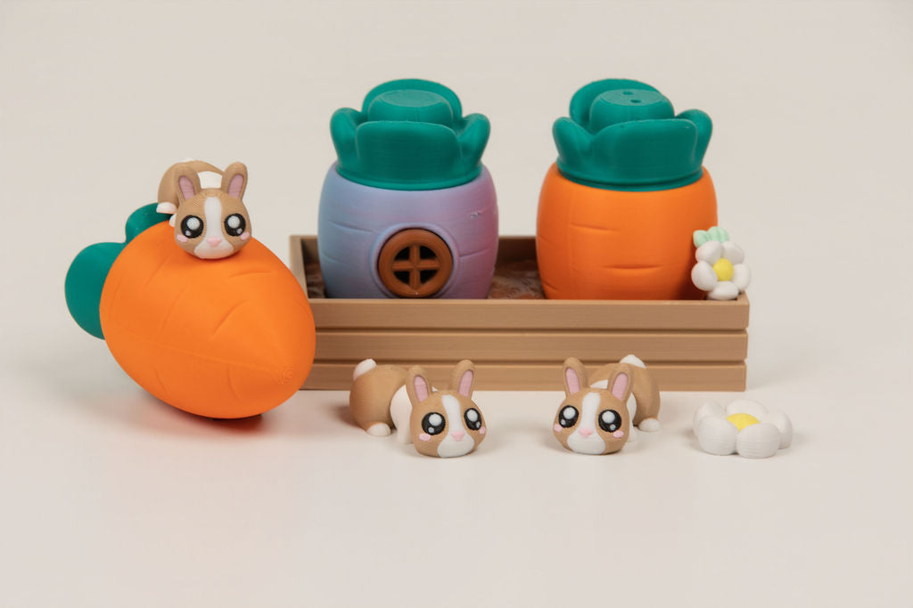 Bunny Garden Playset | 8 Bunnies, Carrot Houses & Guide