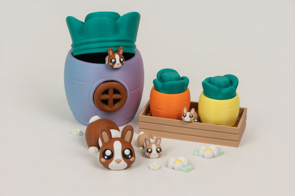 Bunny Garden Playset | 8 Bunnies, Carrot Houses & Guide