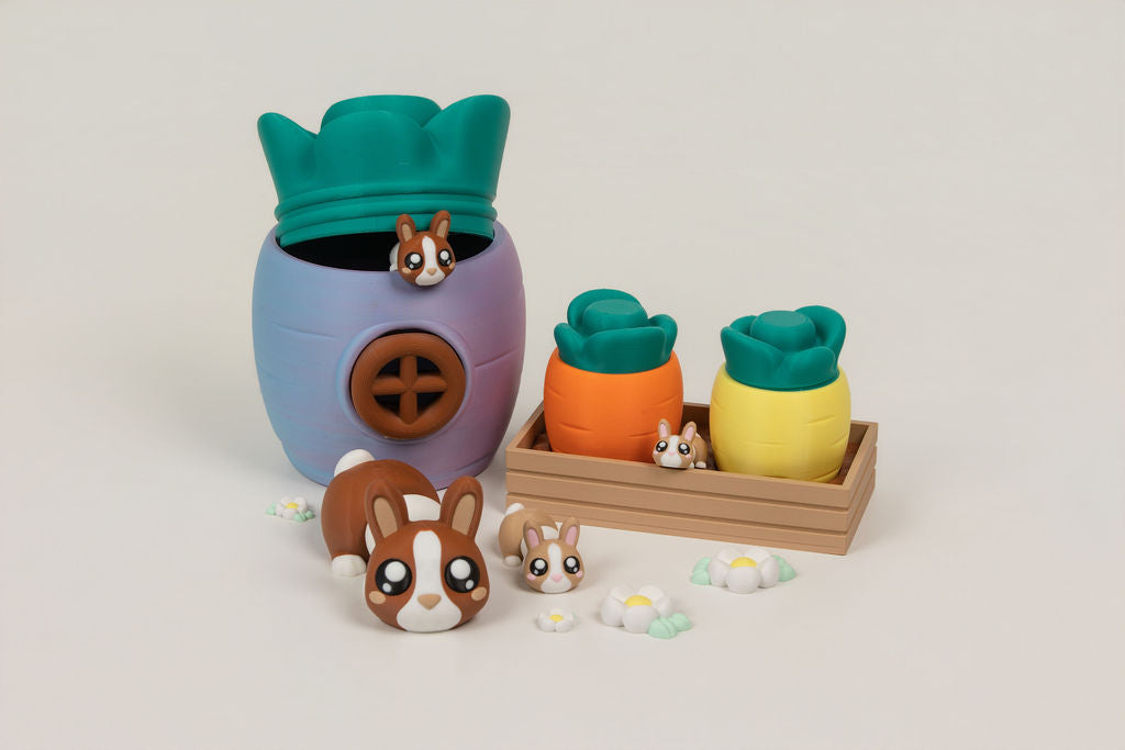 Bunny Garden Playset | 8 Bunnies, Carrot Houses & Guide