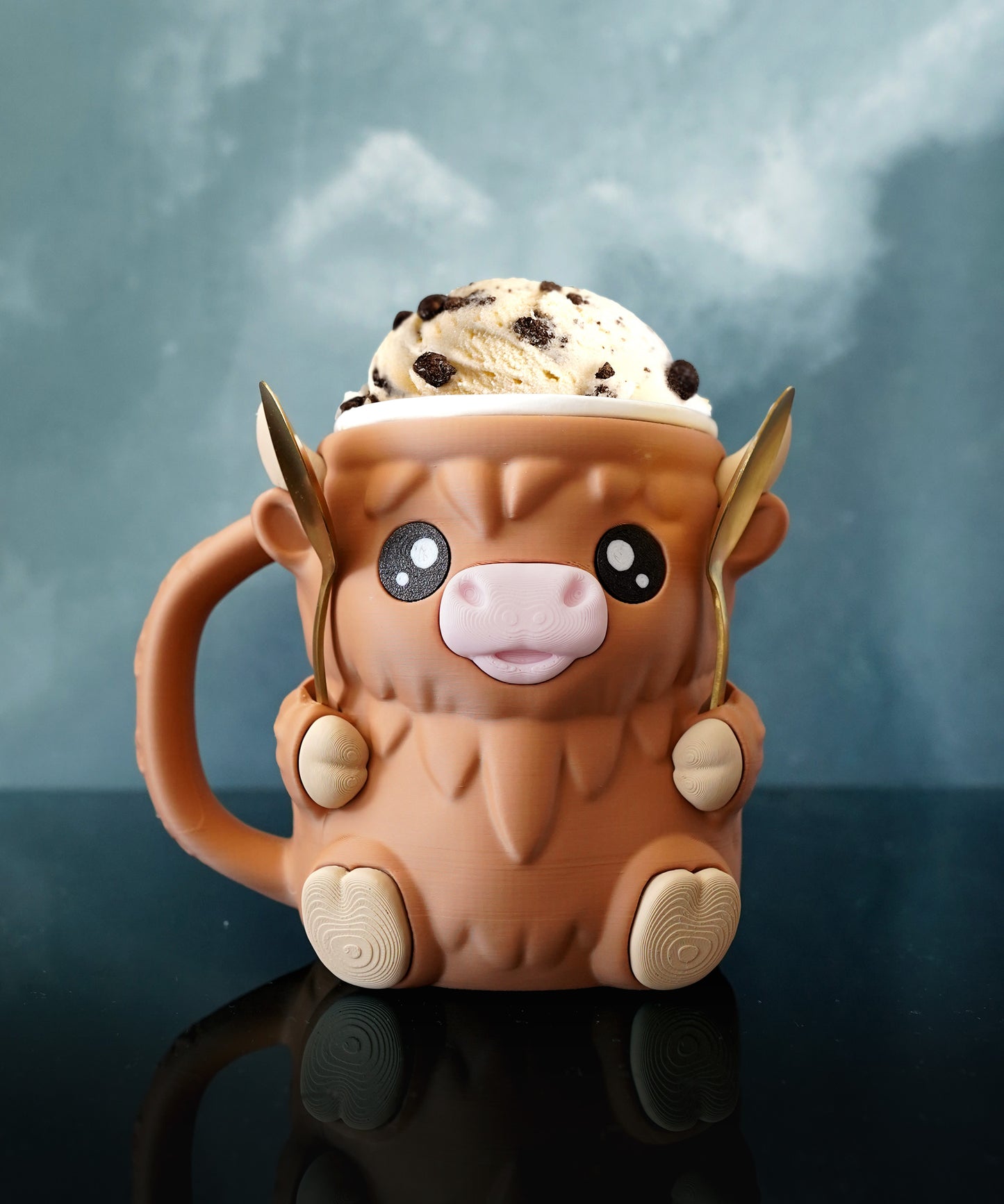 Milka Ice Cream Pint Holder the Highland Cow with Spoon Slots