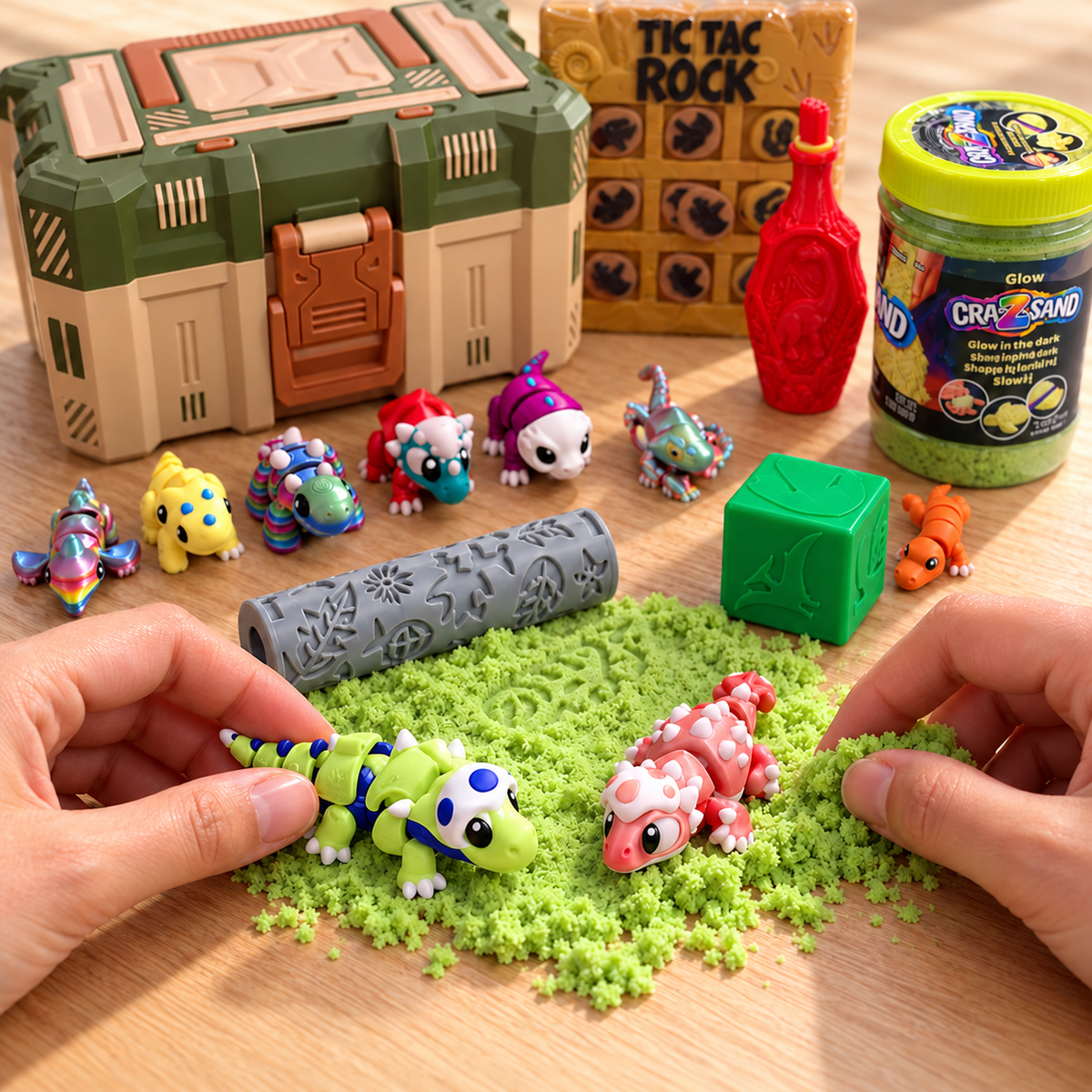 Dinosaur Sensory Play Kit with Sand, Figures & Storage Case
