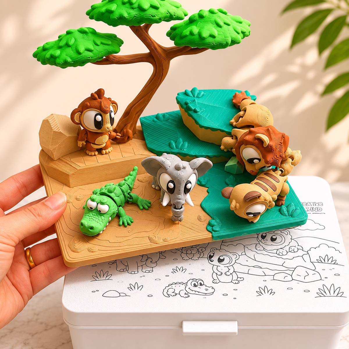 Savanna Stories | Safari Animal Play Set & Coloring Kit