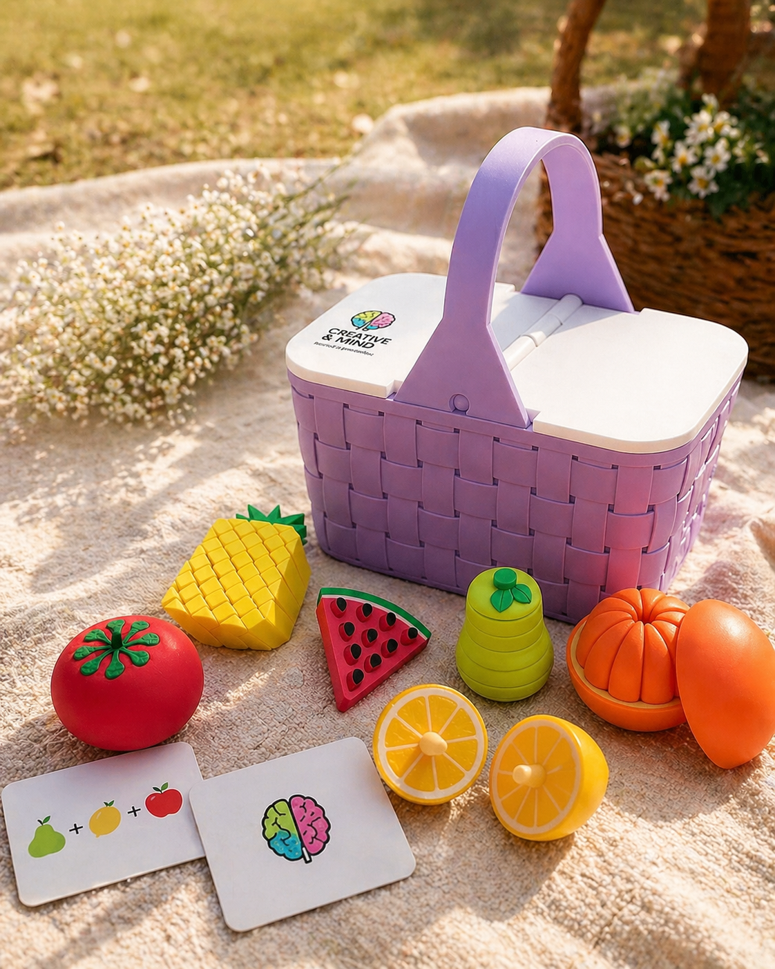 Sensory Picnic Basket | 6 Fruit Fidgets & Activity Cards