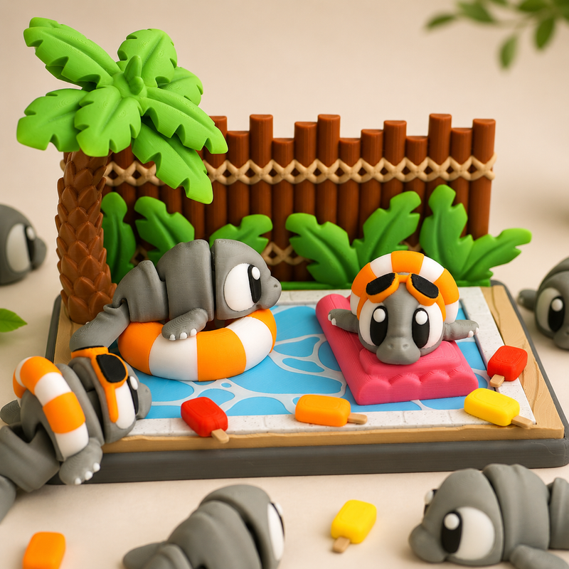 Summer Manatee Pool Play Set | 3 Articulated Manatees