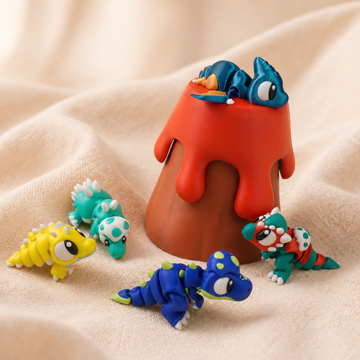 Volcano Dinosaur Play Set | Articulated Dinos & Guide