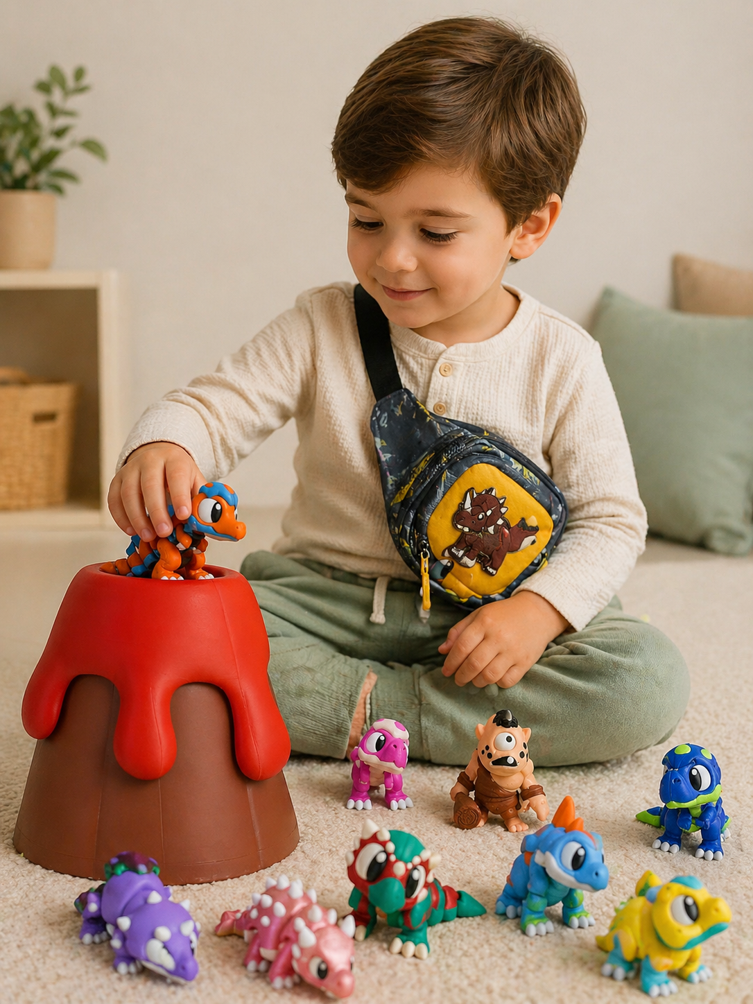 Volcano Dinosaur Play Set | Articulated Dinos & Guide