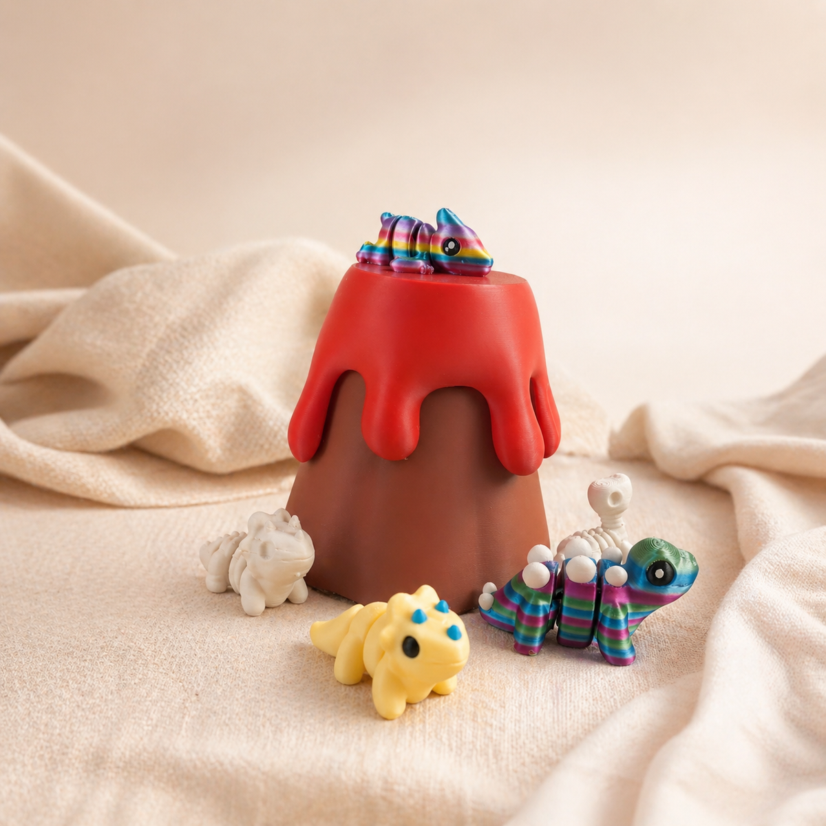 Volcano Dinosaur Play Set | Articulated Dinos & Guide